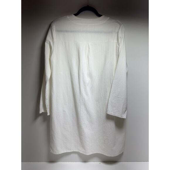 Tunic Swim Cover Up White Sz Medium Long Sleeve Beachy Pockets Summer - Picture 6 of 6
